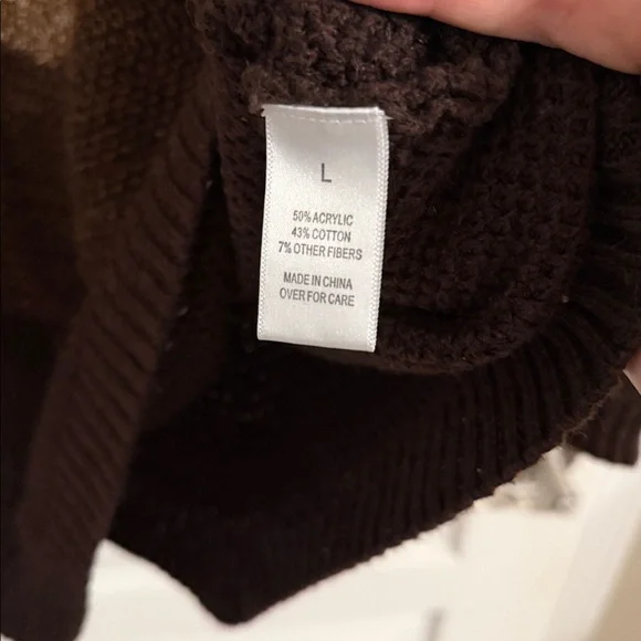 Cozy Chevron Cowl Neck Sweater - Cream and Brown - Picture 3 of 4